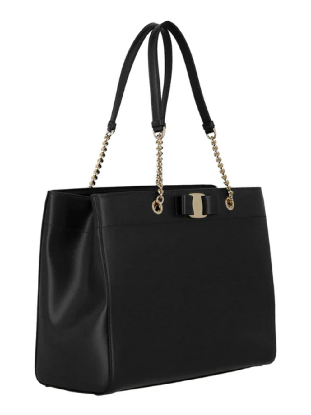 Salvatore Ferragamo Black Tote with Gold Chain Handles